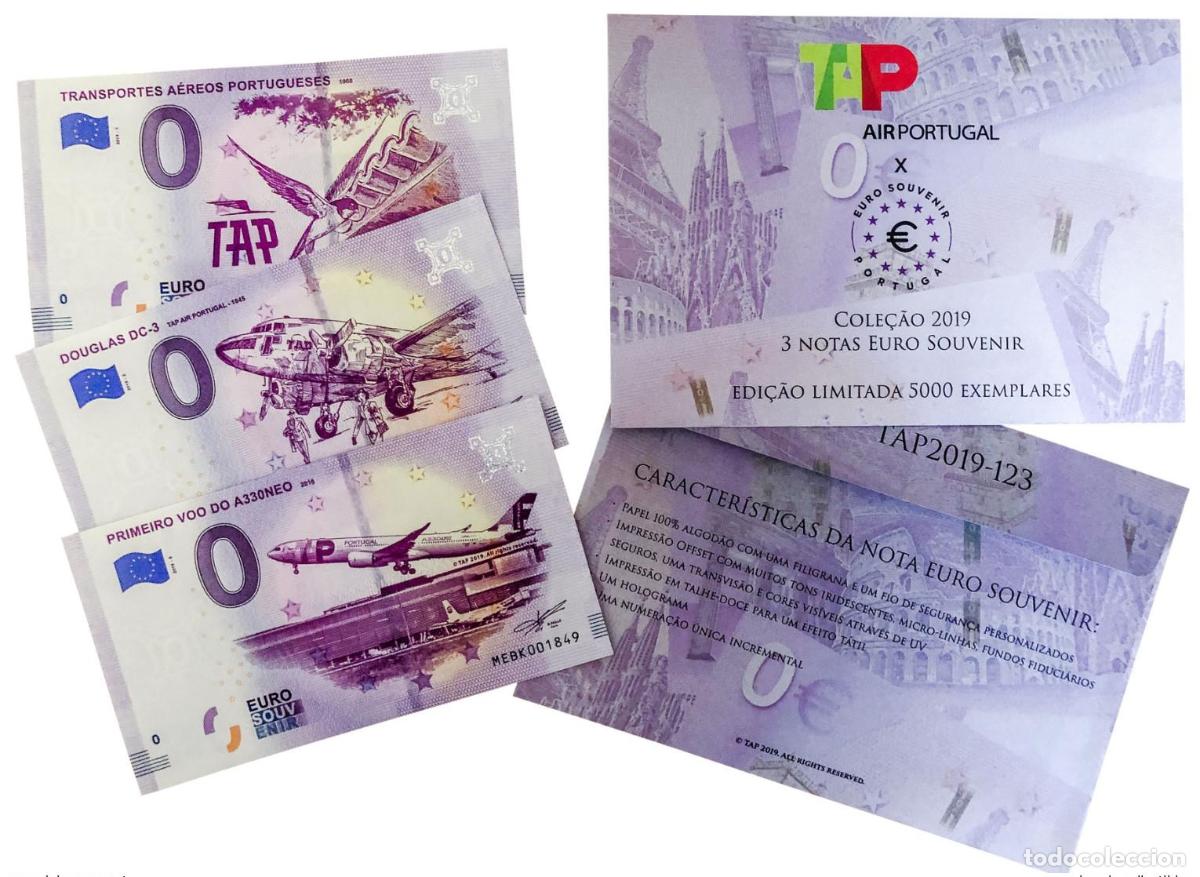 Banconote internazionali: Billete de recuerdo Portugal TAP Air 2019 juego 3 billetes