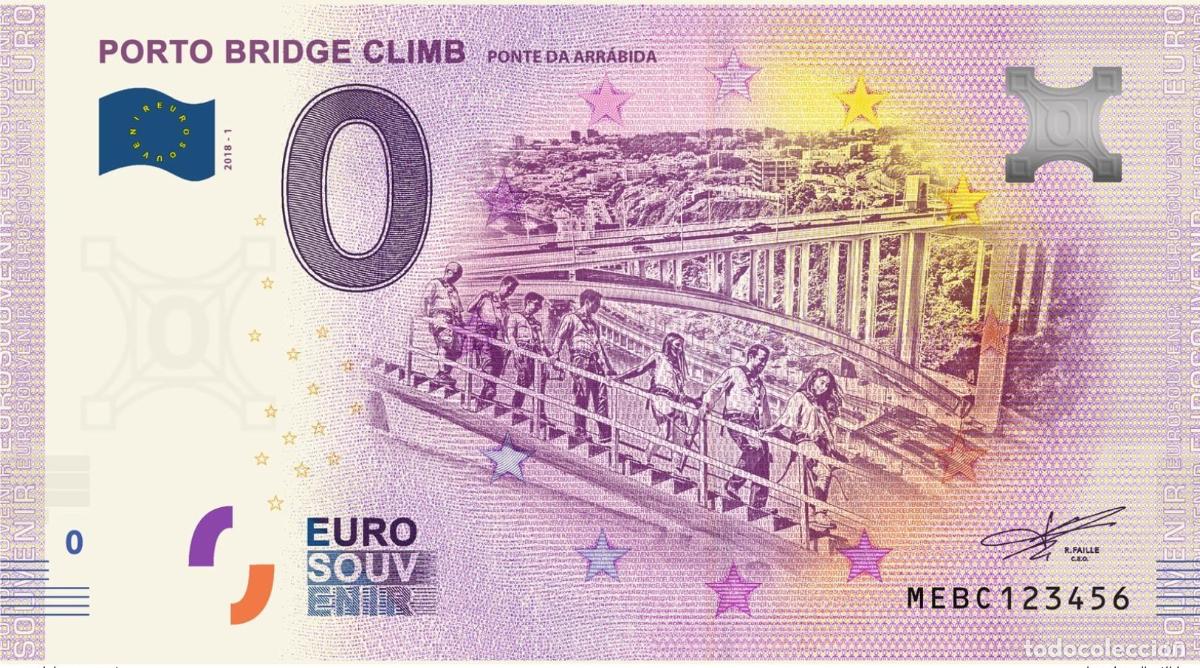 International Banknotes: Billete tur&iacute;stico de recuerdo para subir al puente Oporto en Portugal 2018