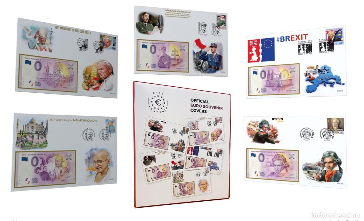 Notas Internacionais: Billete oficial de Souvenir Euro Covers 5 sobres con &aacute;lbum