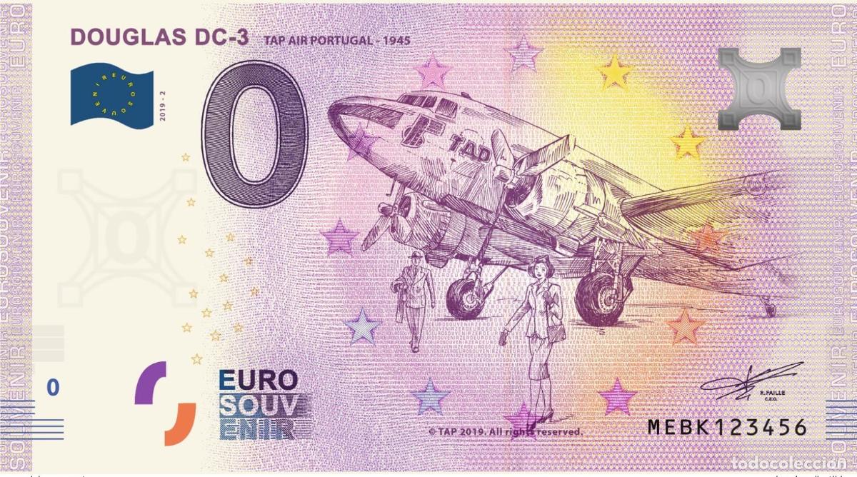 Notas Internacionais: Billete tur&iacute;stico de recuerdo 2019 Portugal Douglas DC3 TAP Air - 1945