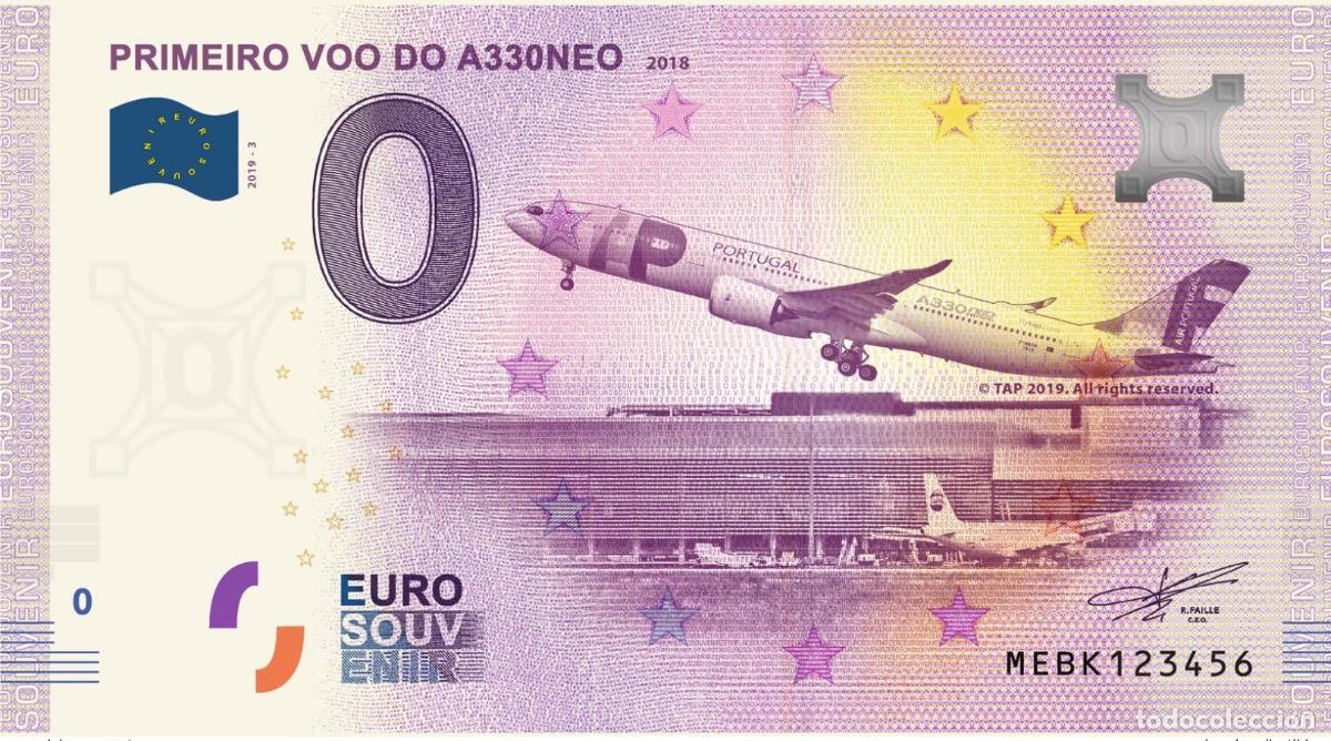 Notas Internacionais: Boleto tur&iacute;stico de recuerdo 2019 Portugal Primeiro Voo do A330 Neo - 2018