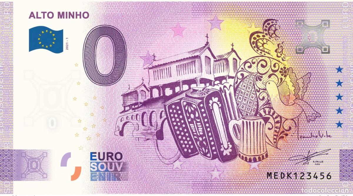 Notas Internacionais: Billete tur&iacute;stico de recuerdo 2021 Portugal Alto Mi&ntilde;o