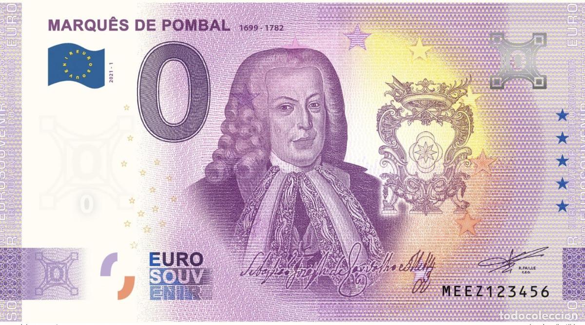 Notas Internacionais: Billete tur&iacute;stico de recuerdo 2021 Portugal Marqu&ecirc;s Pombal
