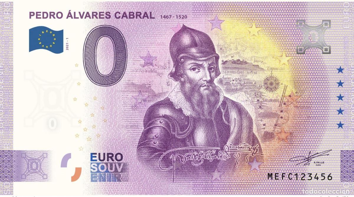 Notas Internacionais: Boleto tur&iacute;stico de recuerdo 2021 Portugal Pedro Alvares Cabral