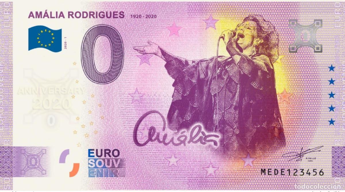International Banknotes: Boleto tur&iacute;stico Souvenir 2020 de Portugal Am&aacute;lia Rodrigues - Aniversario