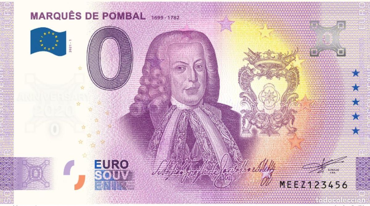 International Banknotes: Boleto tur&iacute;stico de recuerdo 2021 Portugal Marqu&ecirc;s Pombal - Aniversario 2020