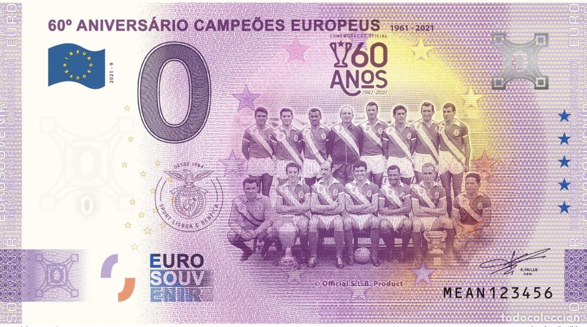 International Banknotes: Boleto tur&iacute;stico de recuerdo 2021 Portugal 60&deg; anivers&aacute;rio Campe&otilde;es Europeus