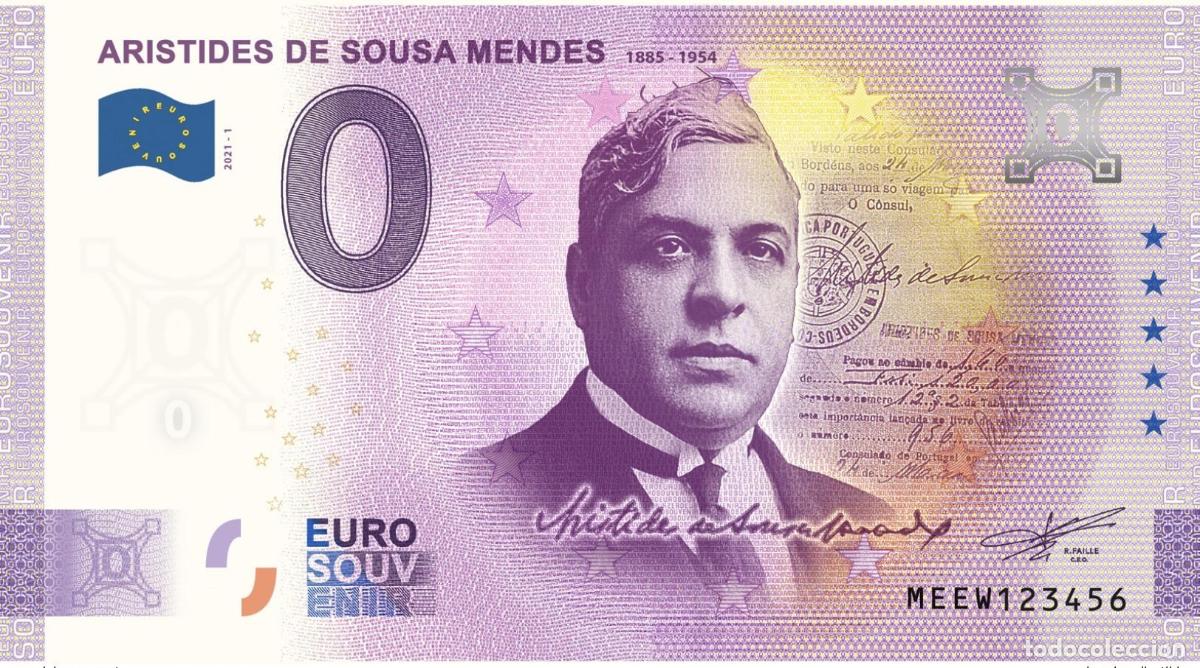 International Banknotes: Billete tur&iacute;stico de recuerdo 2021 Portugal Aristides Sousa Mendes