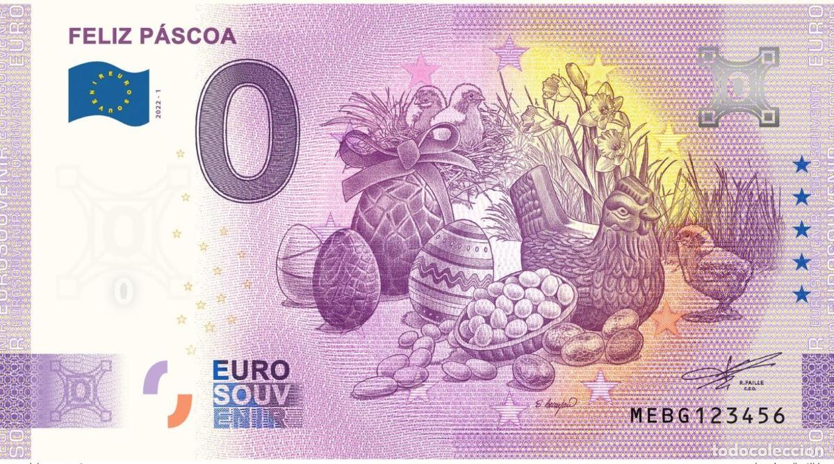 Notas Internacionais: Boleto tur&iacute;stico de recuerdo 2022 Portugal Feliz Pascua