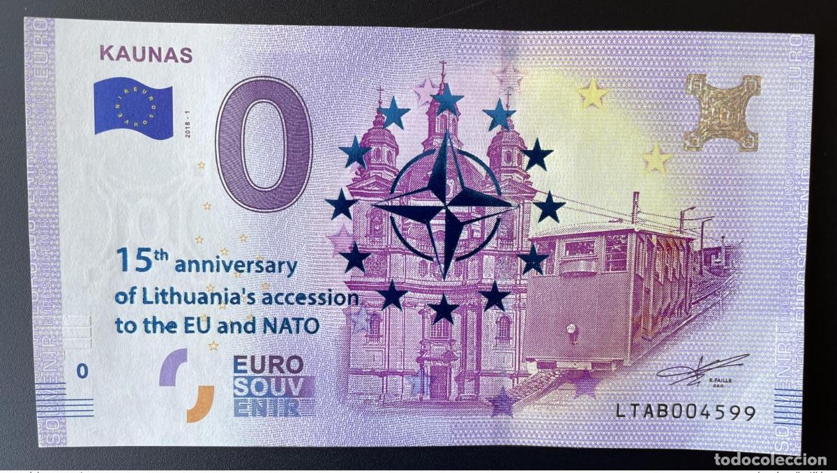 Billets internationaux: Boleto tur&iacute;stico de recuerdo 2018 Lituania Kaunas dorado OTAN