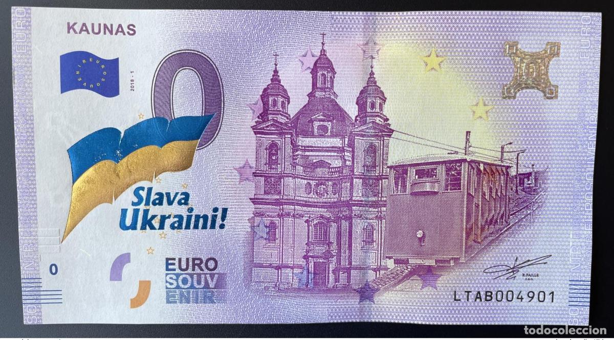 Billets internationaux: Boleto tur&iacute;stico de recuerdo 2018 Lituania Kaunas dorado SLAVA UKRAINI!
