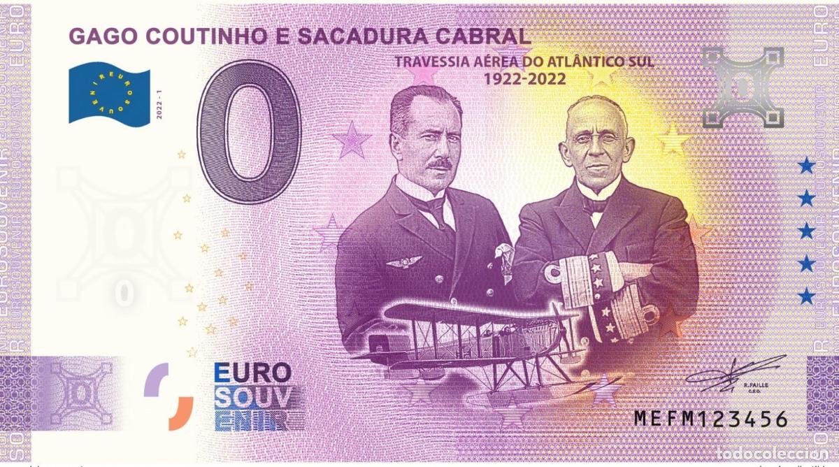 Billets internationaux: Boleto tur&iacute;stico de recuerdo 2022 Portugal Gago Coutinho e Sacadura Cabral