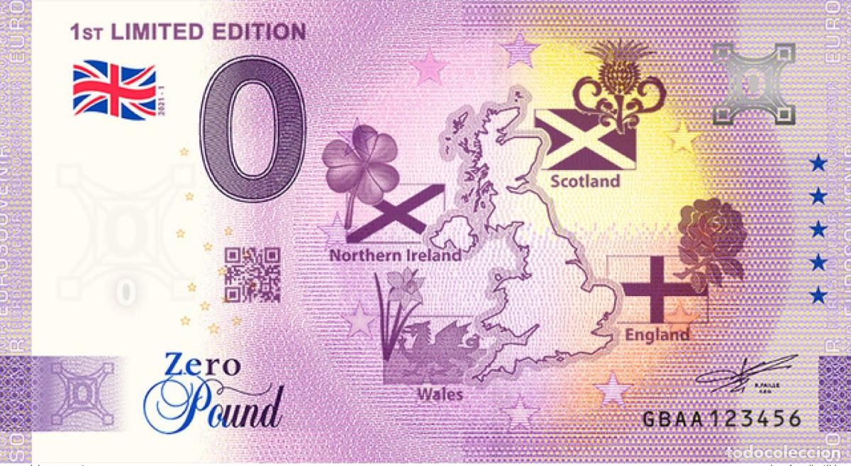 Notas Internacionais: Boleto tur&iacute;stico de recuerdo la primera edici&oacute;n limitada Inglaterra 0&pound;