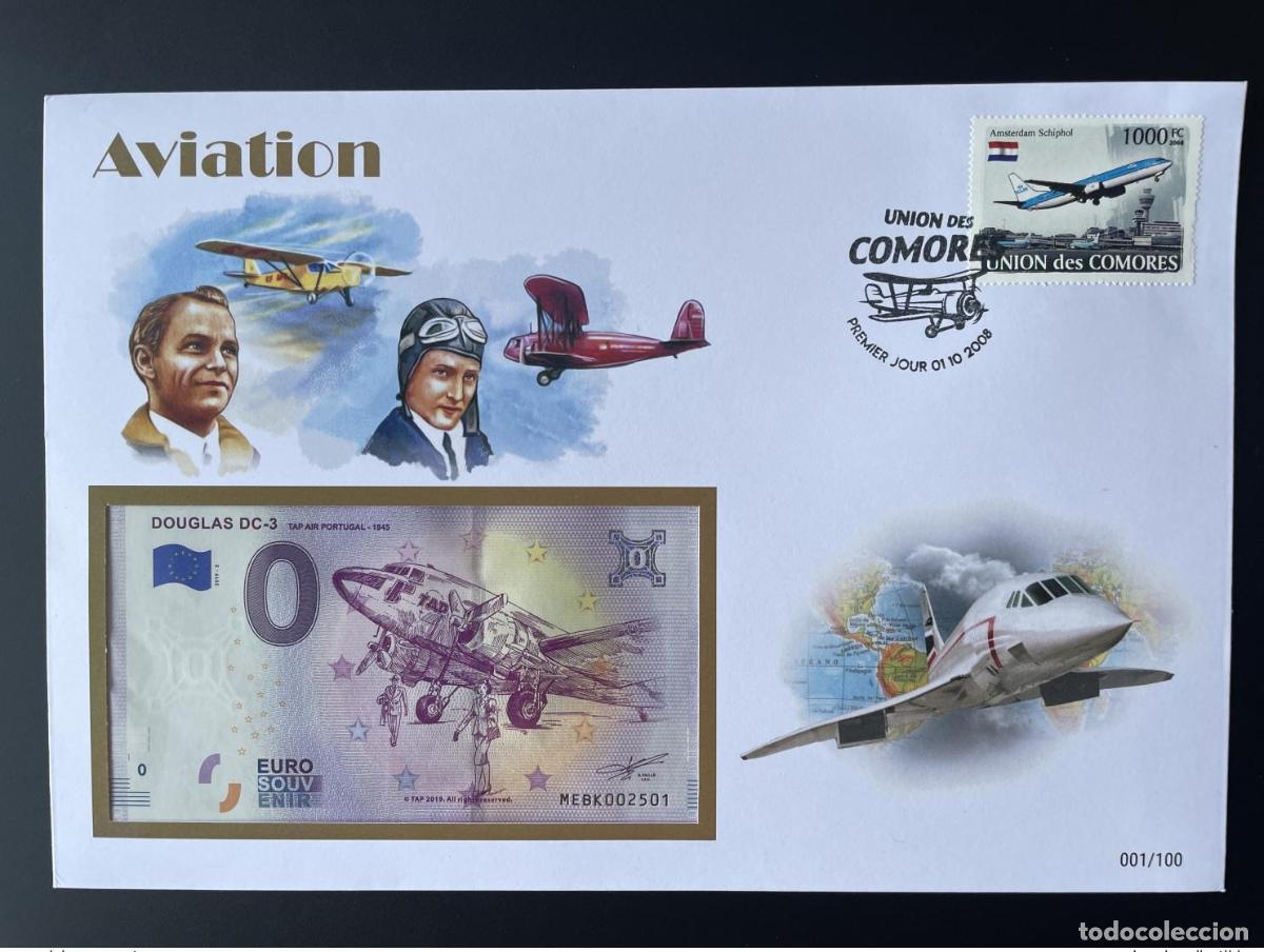 Notas Internacionais: Billete tur&iacute;stico oficial de recuerdo en euros con tapa - Aviaci&oacute;n