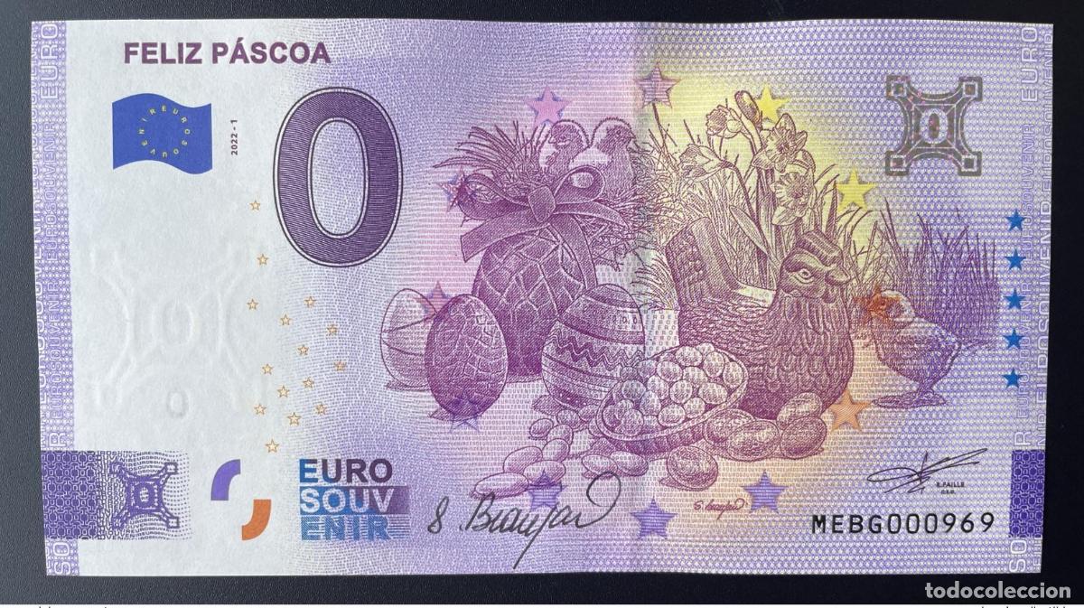Notas Internacionais: Boleto tur&iacute;stico Souvenir 2022 Portugal Feliz P&aacute;scoa firmado por Sophie Beaujard