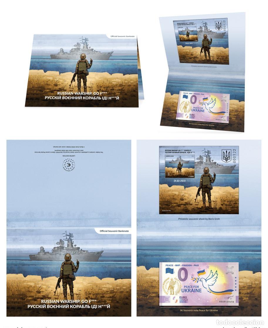 Notas Internacionais: Billete de recuerdo Alemania con el texto &laquo;Peace Boris Groh Russian Warship&raquo; inserto dorado