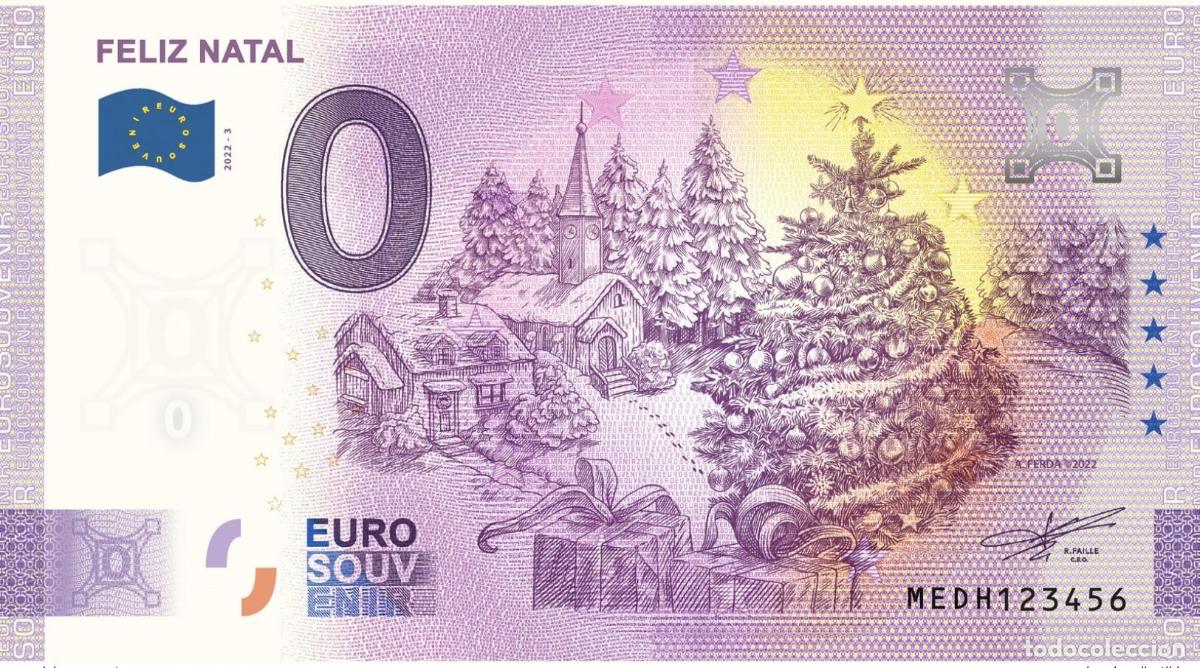 Notas Internacionais: Boleto tur&iacute;stico de recuerdo 2022 Portugal Feliz Natal