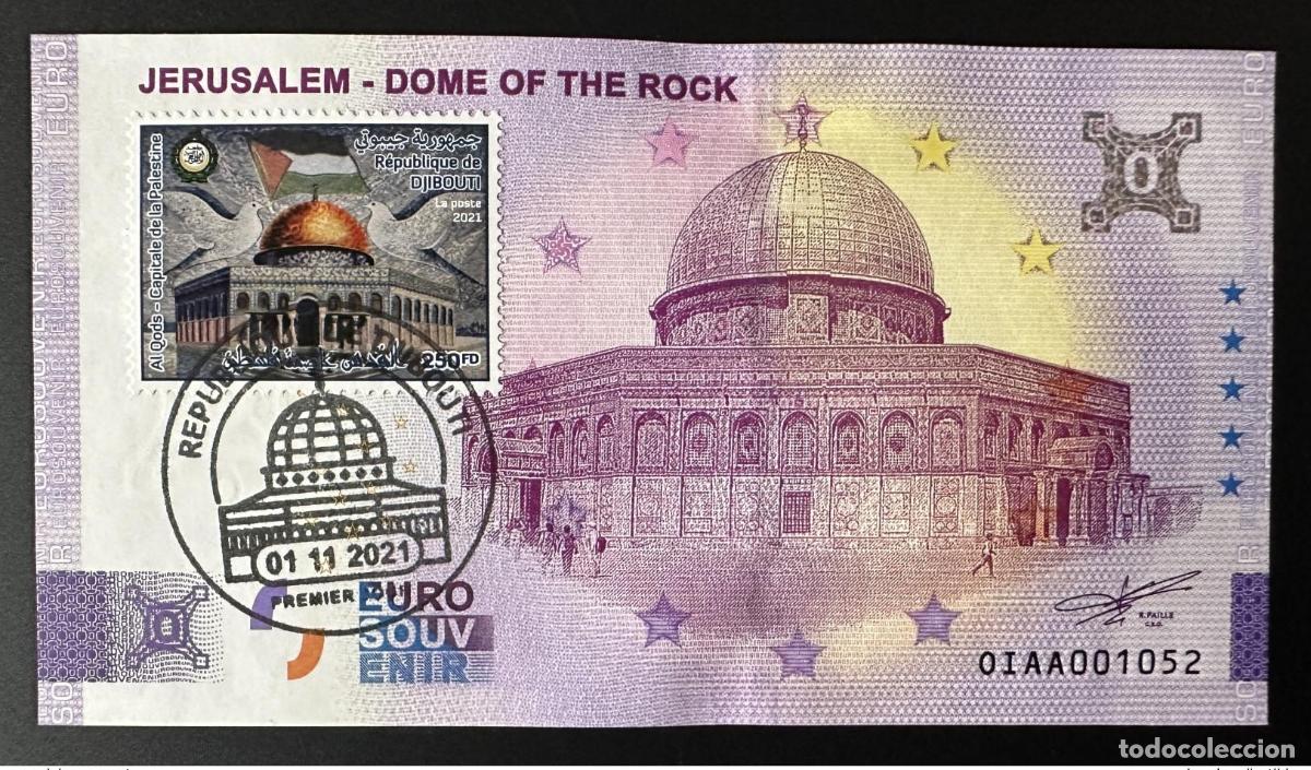Internationale Banknoten: Boleto tur&iacute;stico de recuerdo para Jerusal&eacute;n 2022 - C&uacute;pula la Roca Djibouti Al Quds