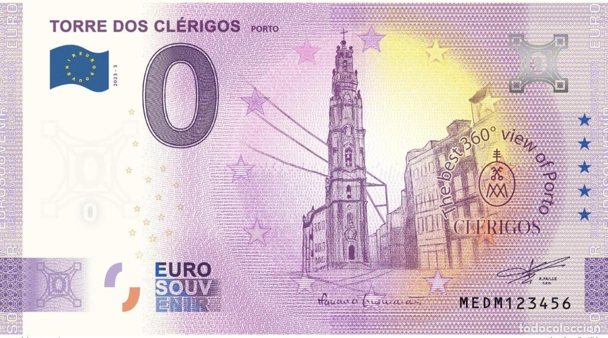 Internationale Banknoten: Boleto tur&iacute;stico Souvenir 2023 Portugal Torre dos Cl&eacute;rigos
