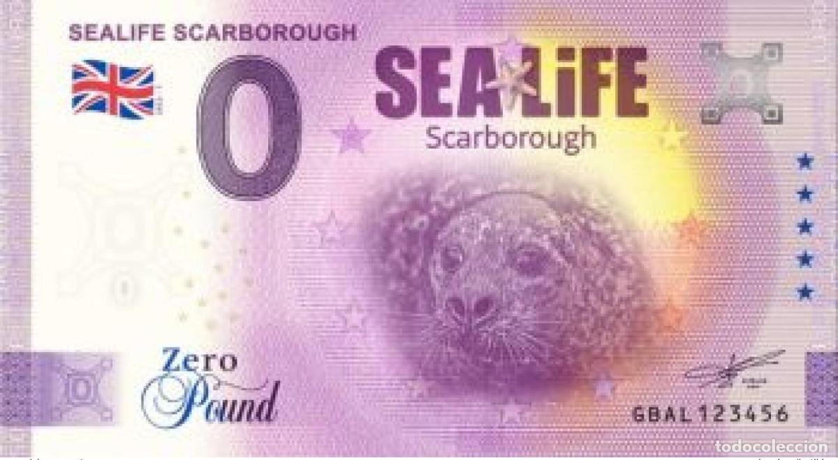 Notas Internacionais: Entrada tur&iacute;stica de recuerdo 2022 0&pound; England Sea Life Scarborough