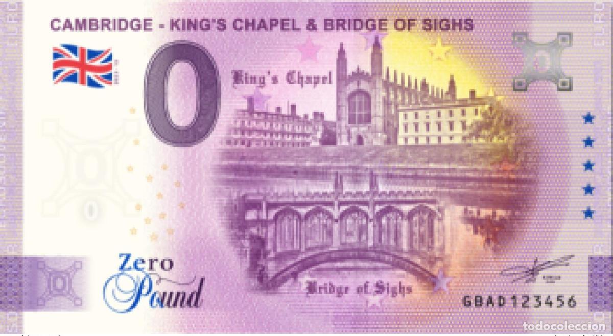 Internationale Banknoten: Entrada de recuerdo 0&pound; para Inglaterra Cambridge Capilla del Rey y Puente los Suspiros
