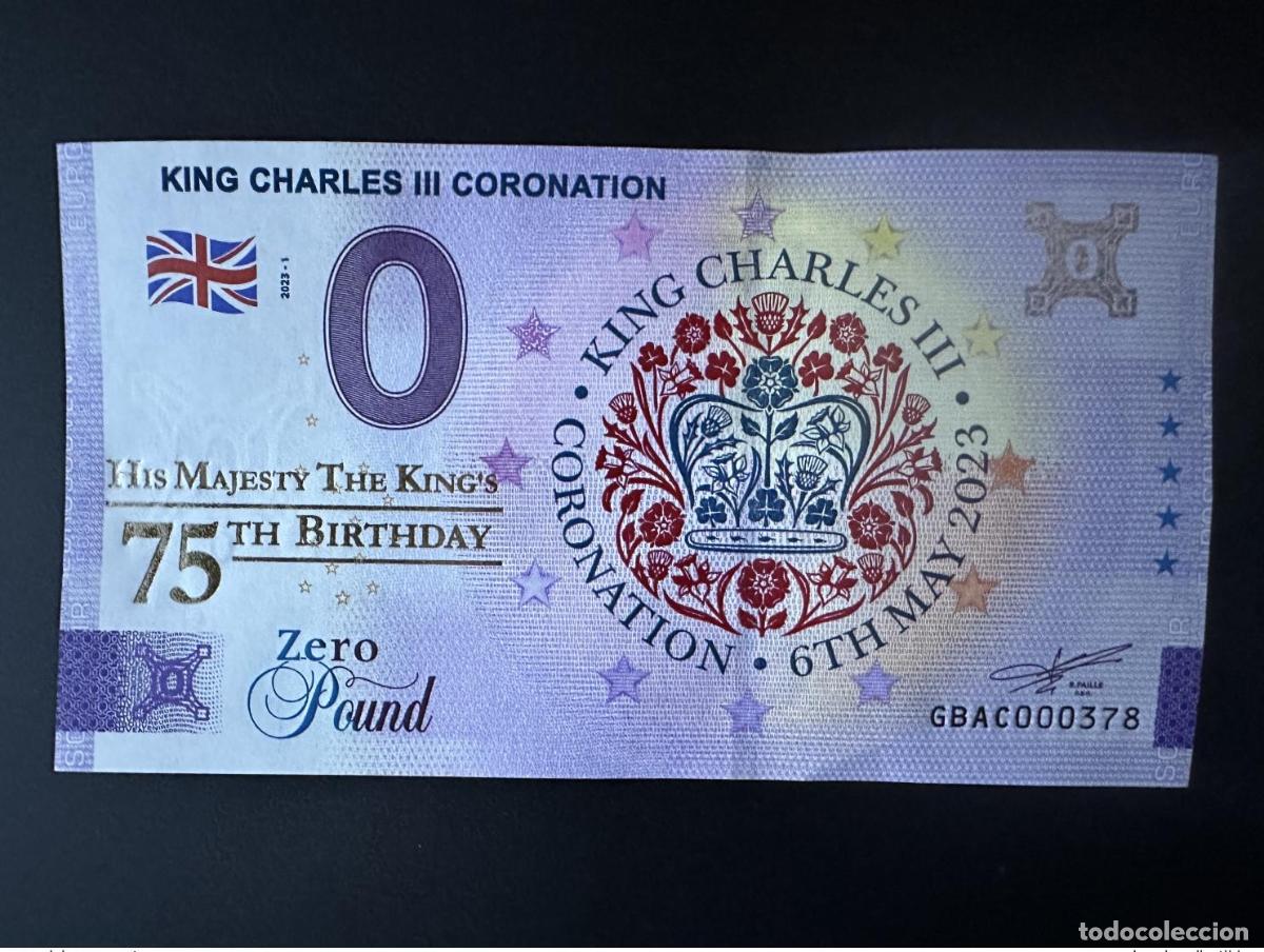 Banconote internazionali: Billete dorado de recuerdo del 75 cumplea&ntilde;os rey Carlos III Inglaterra 2023&pound;