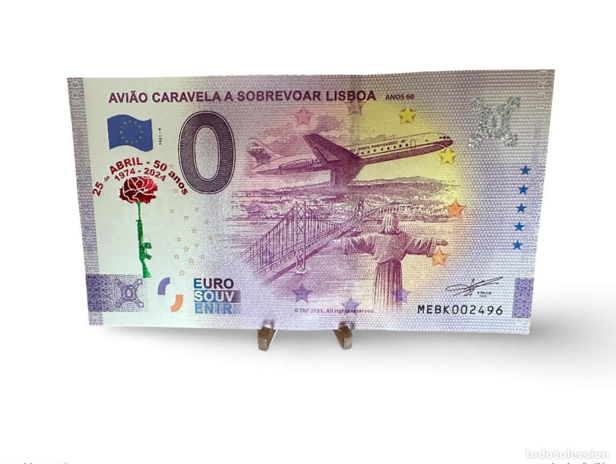 Banconote internazionali: Billete dorado de recuerdo del Avi&atilde;o Caravela &laquo;25 abril 50 a&ntilde;os&raquo; Portugal 2021