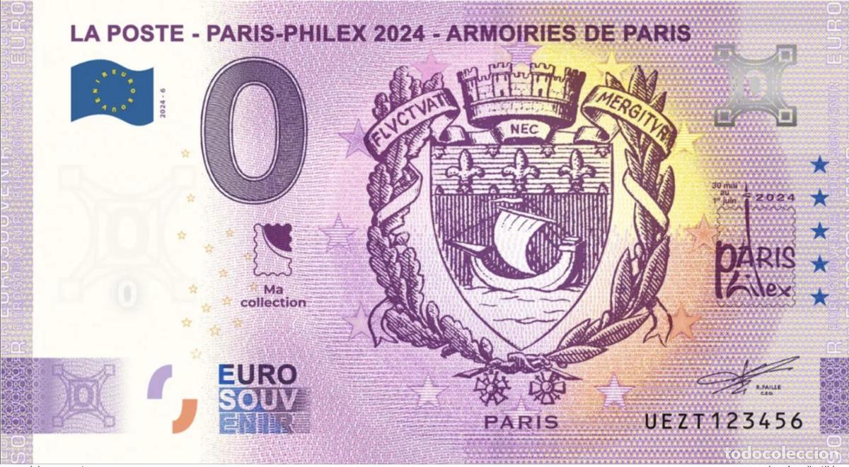 International Banknotes: Billete de recuerdo 2024 France La Poste - Paris-Philex Escudo armas Par&iacute;s