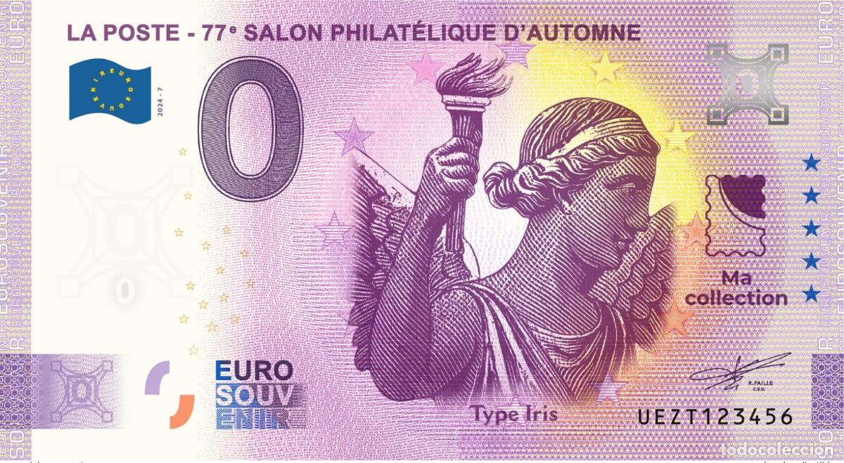 Banconote internazionali: Boleto tur&iacute;stico de recuerdo 2024 Francia 77&ordm; Sal&oacute;n Filat&eacute;lico Oto&ntilde;o Iris