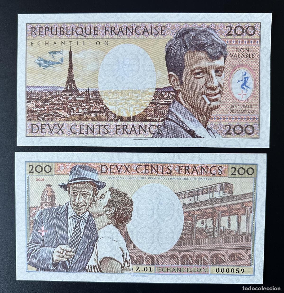 Banconote internazionali: 2018 Matej Gabris 200 francos &laquo;Z&raquo; Jean-Paul Belmondo Torre Eiffel Metro de Par&iacute;s