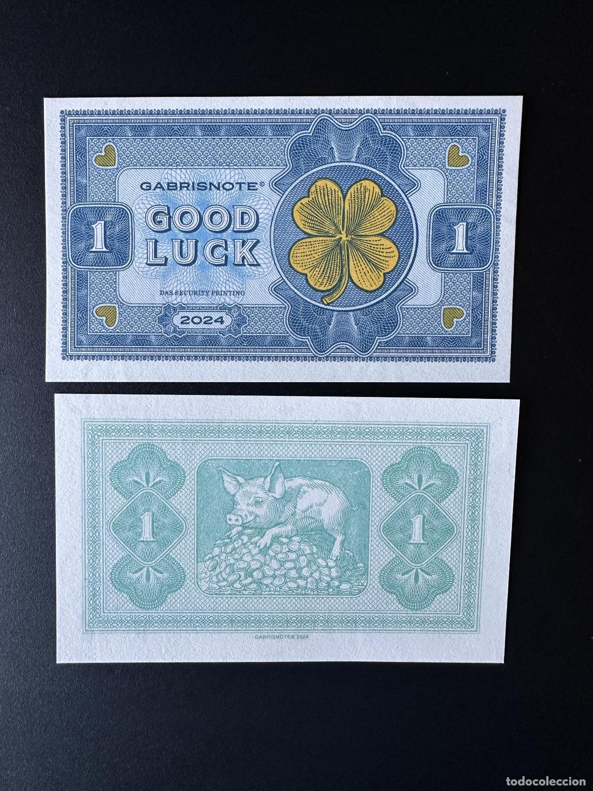 Banconote internazionali: 2024 Matej Gabris 1 Good Luck Pig Schwein UNC SPECIMEN ESSAY Edici&oacute;n limitada