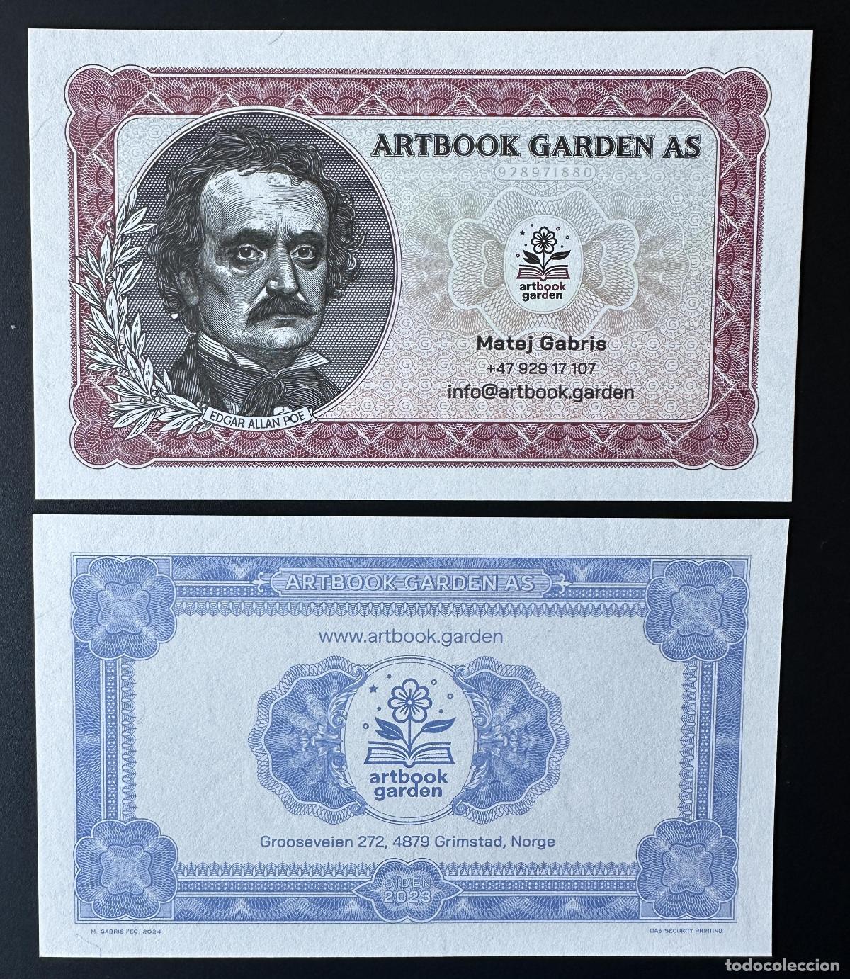 Banconote internazionali: 2023/2024 Matej Gabris Artbook Garden COMO Edgar Allan Poe UNC ENSAYO DE ESP&Eacute;CIMEN
