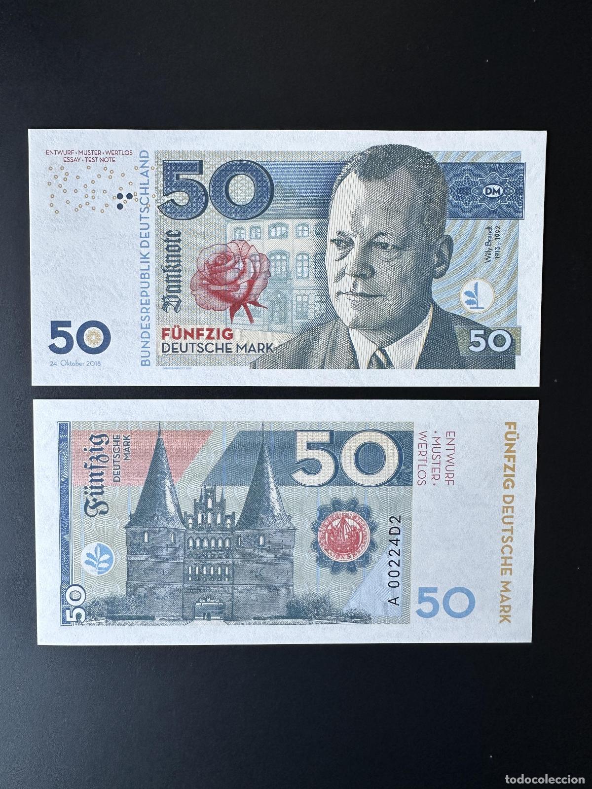 International Banknotes: 2018 Matej Gabris 50 Deutsche Mark Willy Brandt UNC SPECIMEN ESSAY Edici&oacute;n limitada