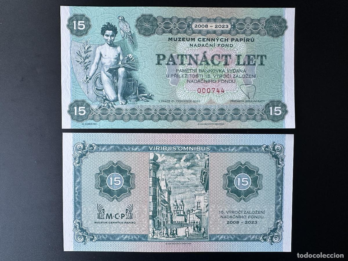 International Banknotes: 2023 Matej Gabris 15 MCP Museum Cennych Paper UNC ENSAYO DE ESP&Eacute;CIMEN