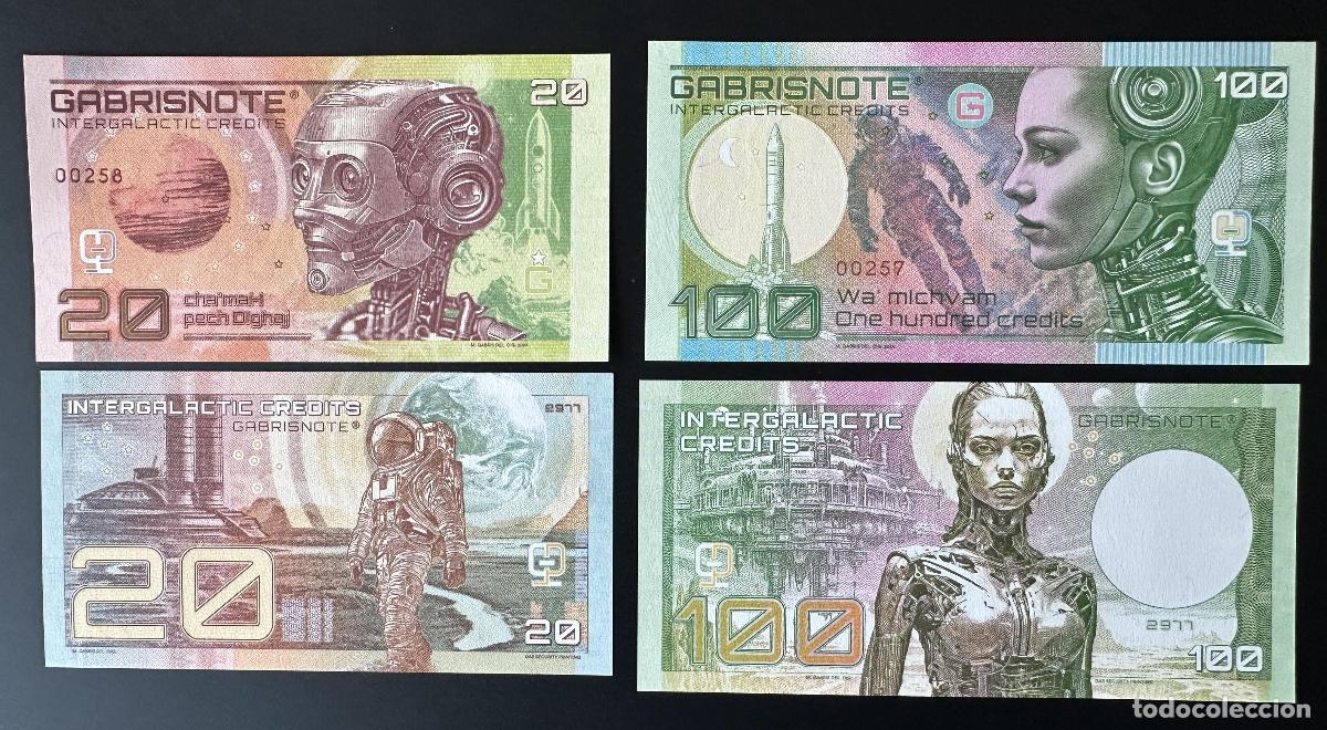 International Banknotes: 2024 Matej Gabris 20/100 Cr&eacute;ditos intergal&aacute;cticos Ensayo de esp&eacute;cimen Space UNC