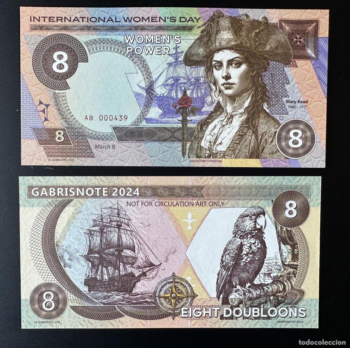 International Banknotes: 2024 Matej Gabris 8 Doublons D&iacute;a Internacional de la Mujer Power Pirat Mary Read