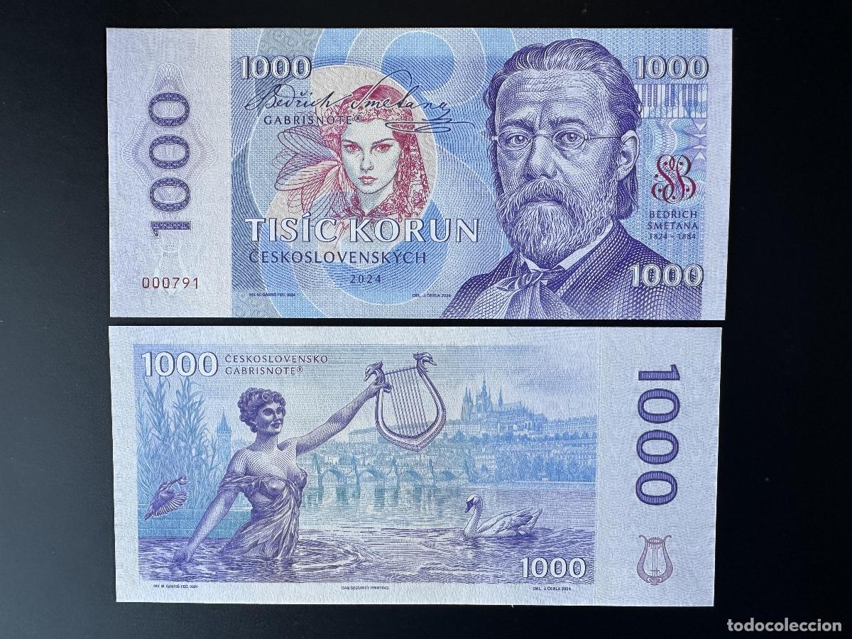 International Banknotes: 2024 Matej Gabris 1000 Korun Bedrich Smetana Praha UNC ENSAYO DE ESP&Eacute;CIMEN