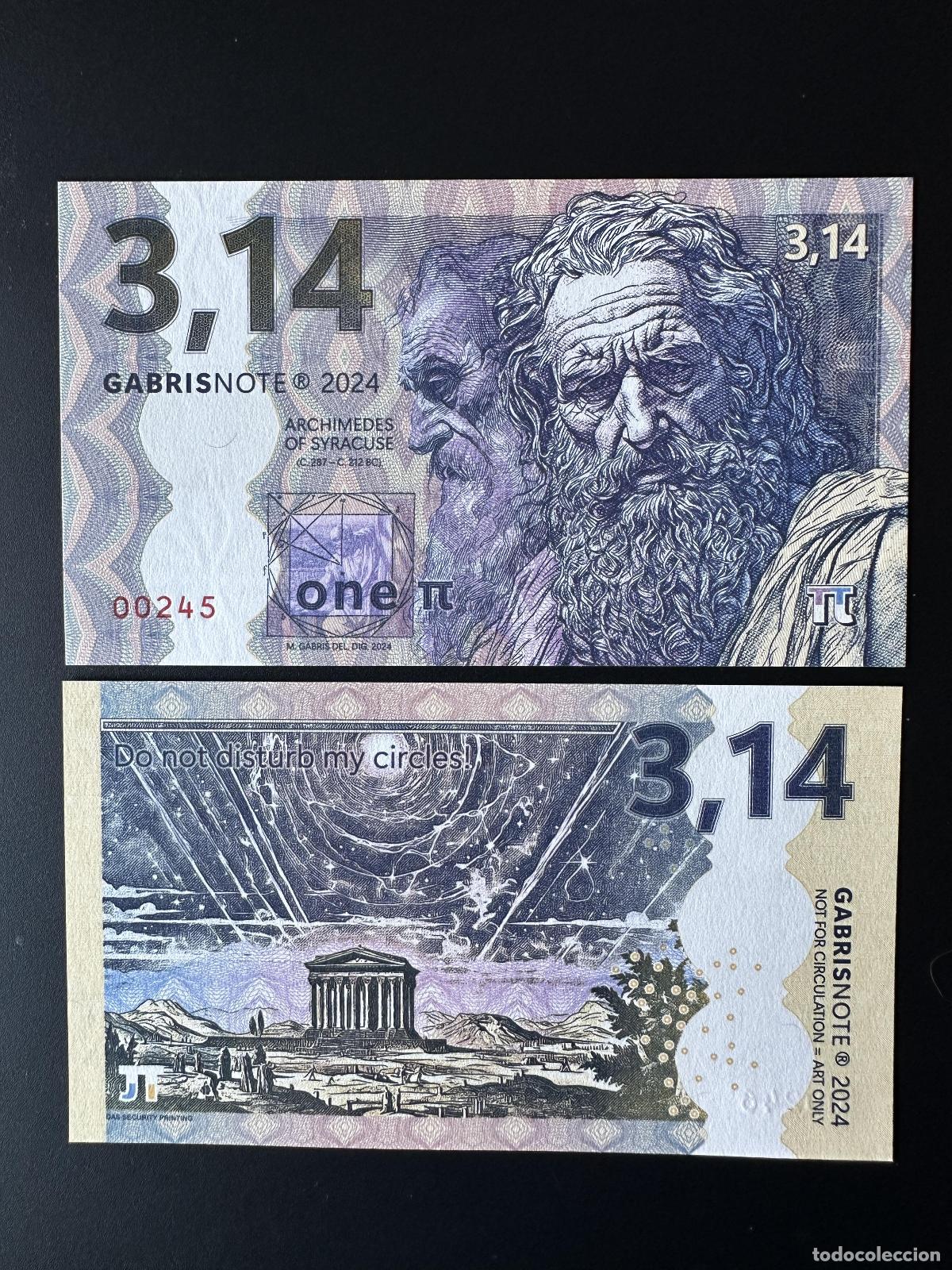 International Banknotes: 2024 Matej Gabris 314 Gabrisnote Arqu&iacute;medes Siracusa Pi ESP&Eacute;CIMEN