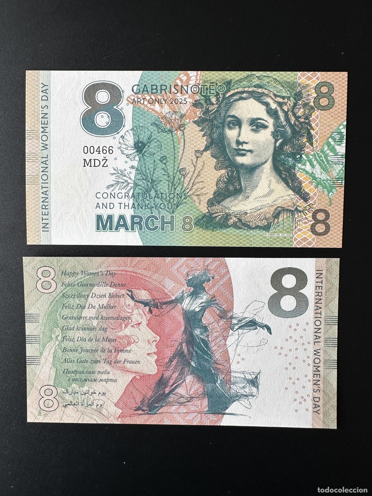 Banconote internazionali: 2025 D&iacute;a de la Mujer Matej Gabris 8 marzo UNC SPECIMEN ESSAY Edici&oacute;n limitada