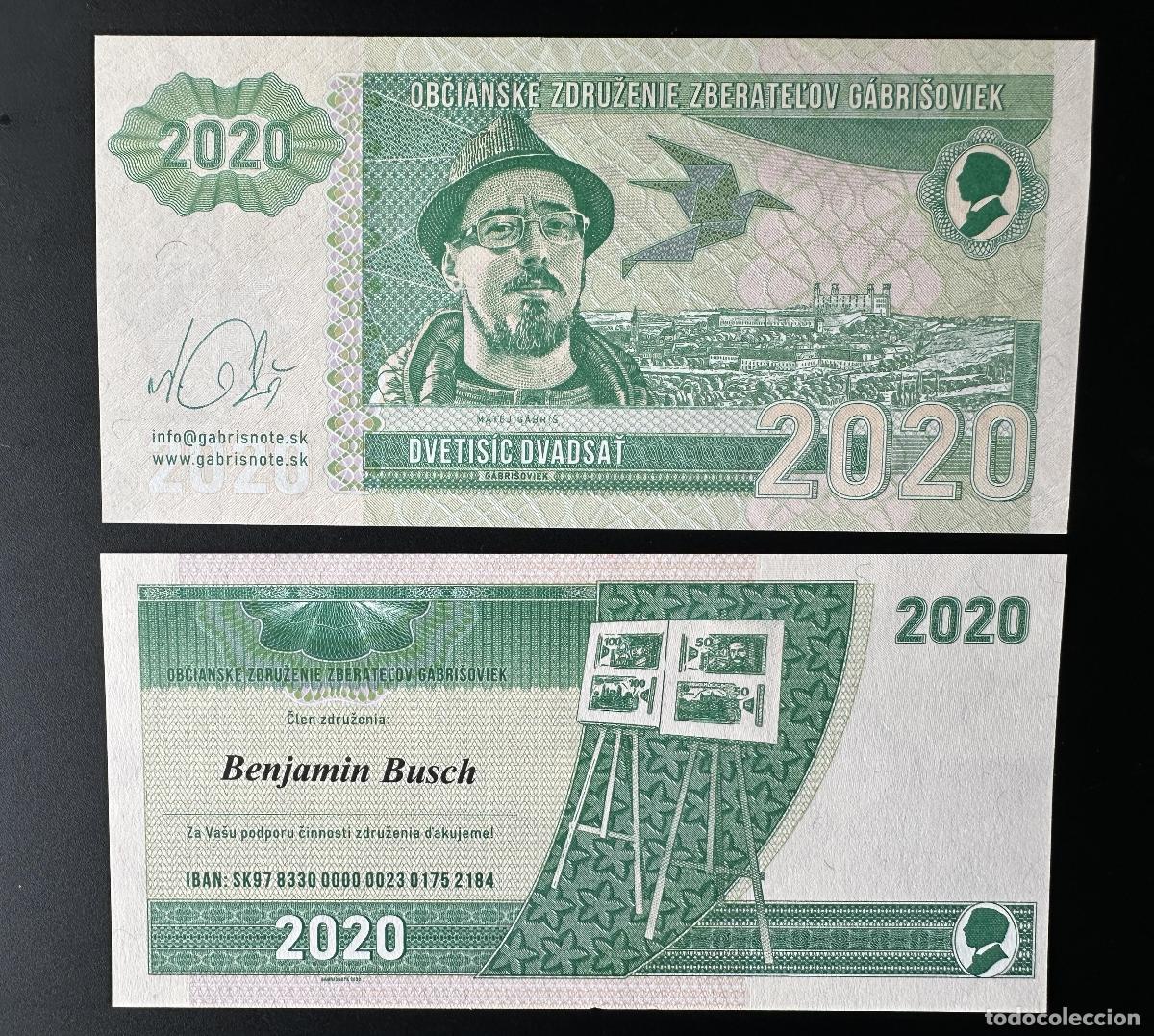 Banconote internazionali: 2020 Matej Gabris Gabrisoviek Gabrisnote UNC SPECIMEN ESSAY Edici&oacute;n limitada