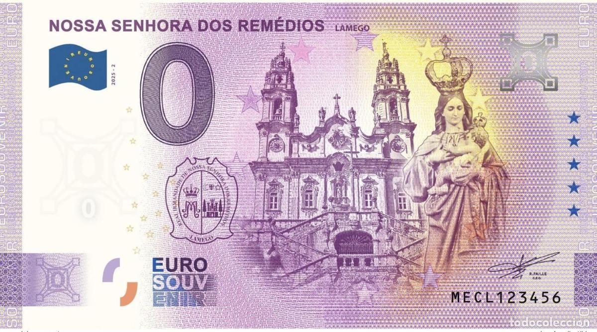 Notas Internacionais: Boleto tur&iacute;stico Souvenir 2025 Portugal Nossa Senhora dos Rem&eacute;dios