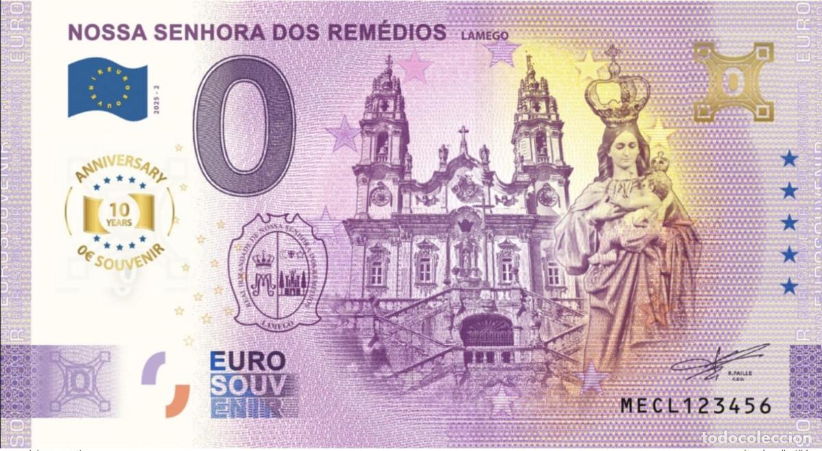 Notas Internacionais: Boleto tur&iacute;stico Nossa Senhora dos Rem&eacute;dios de Portugal 2025 - Aniversario