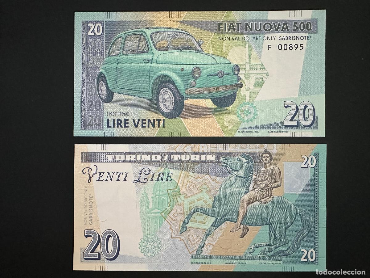 Notas Internacionais: 2025 Matej Gabris Gabrisnote 20 Lea un ensayo de muestra del Fiat Nuova 500 Roma UNC