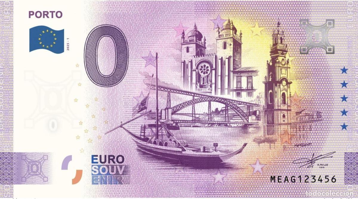 Notas Internacionais: Boleto tur&iacute;stico Souvenir 2025 Portugal Porto
