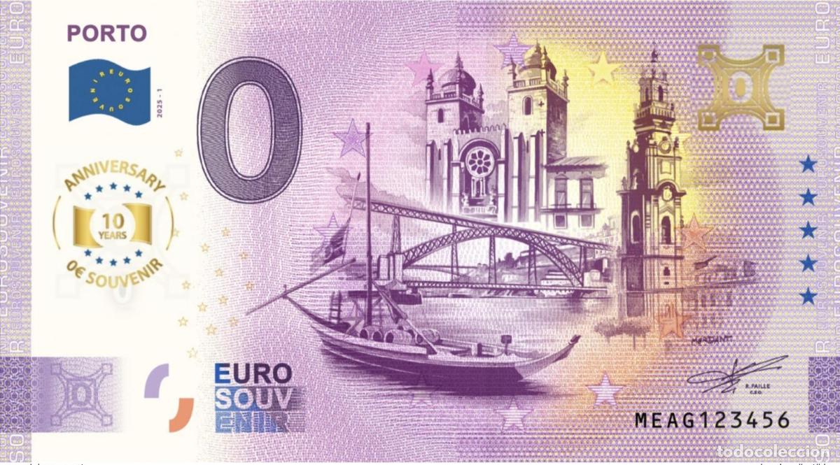 Notas Internacionais: Boleto tur&iacute;stico Souvenir 2025 Portugal Oporto - Aniversario