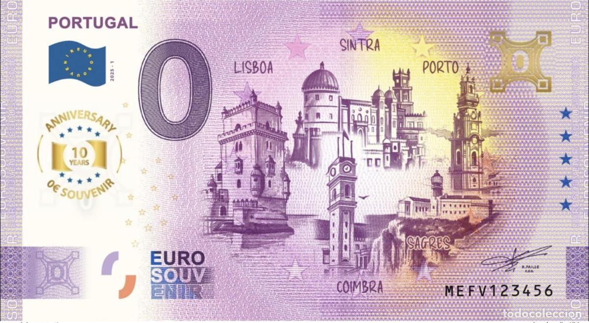 Notas Internacionais: Boleto tur&iacute;stico Souvenir 2025 Portugal - Aniversario
