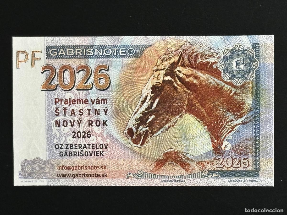 Notas Internacionais: Matej Gabris GABRISNOTE PF 2026 Ticket Fantasy Collector Horse Feliz A&ntilde;o Nuevo