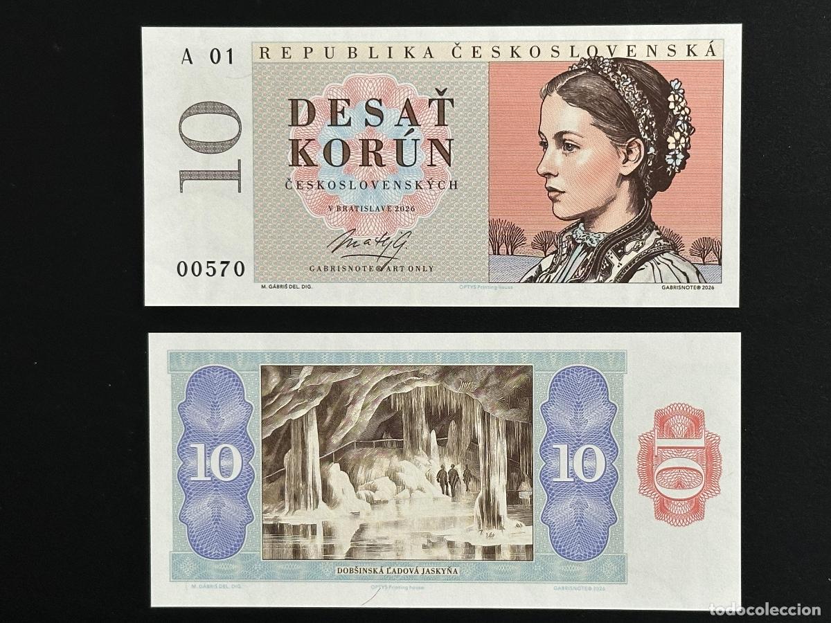 Notas Internacionais: Matej Gabris Fancy ticket 10 Kor&uacute;n Gabrisnote 2026 Československ&aacute;