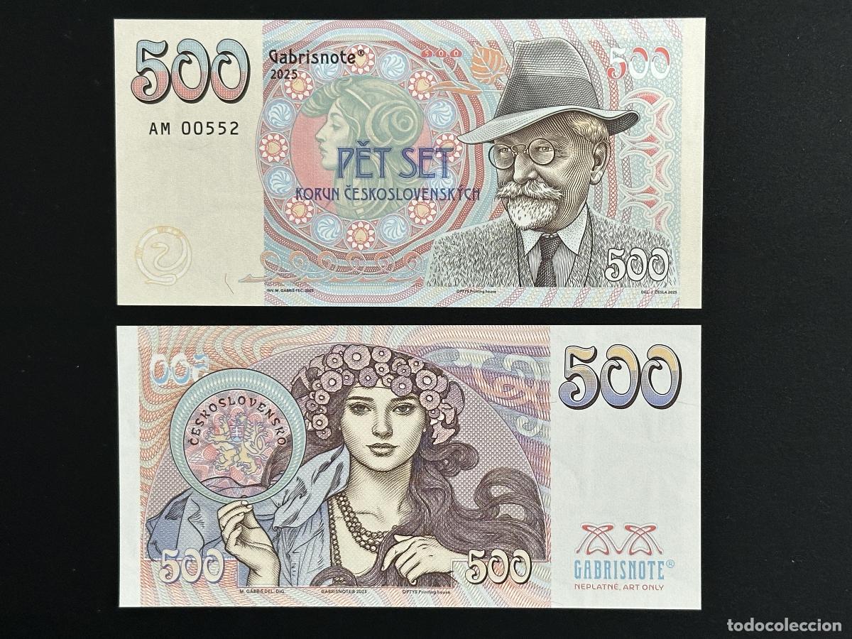 Notas Internacionais: Entrada Matej Gabris Gabrisnote 500 Korun Československ&yacute;ch 2025 Mucha Art Nouveau