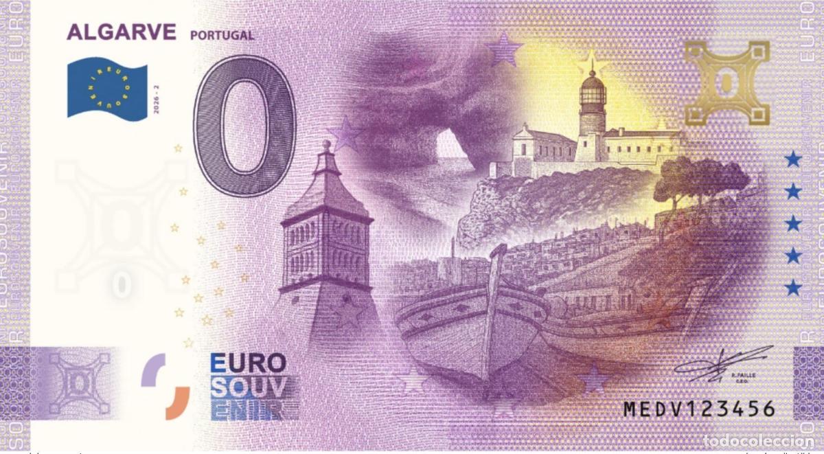 Internationale Banknoten: Billete tur&iacute;stico Souvenir 2026 Portugal Algarve (holograma oro)